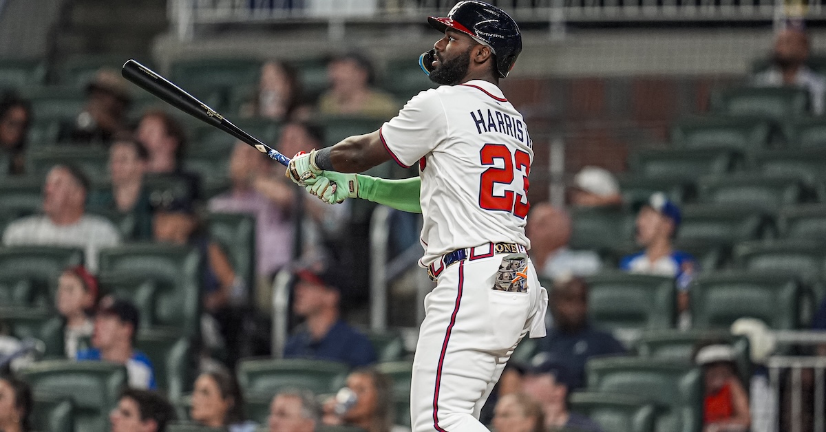 Michael Harris II watching a home run he hit