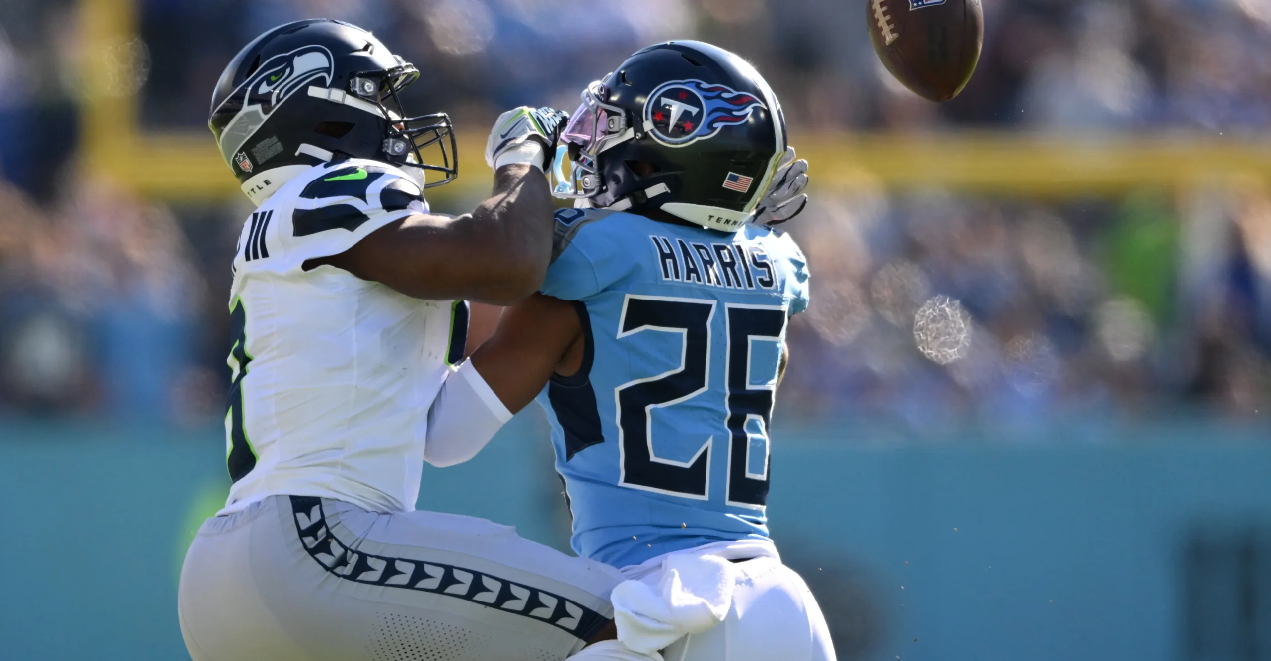 Titans DB Marcus Harris knocks a pass away