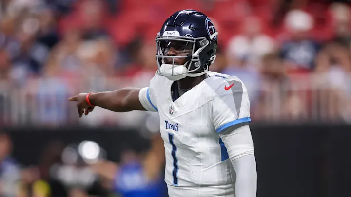 Cam Ward giving instructions to the team before taking the snap