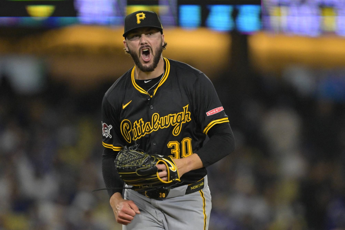 Paui Skenes gets excited after an out