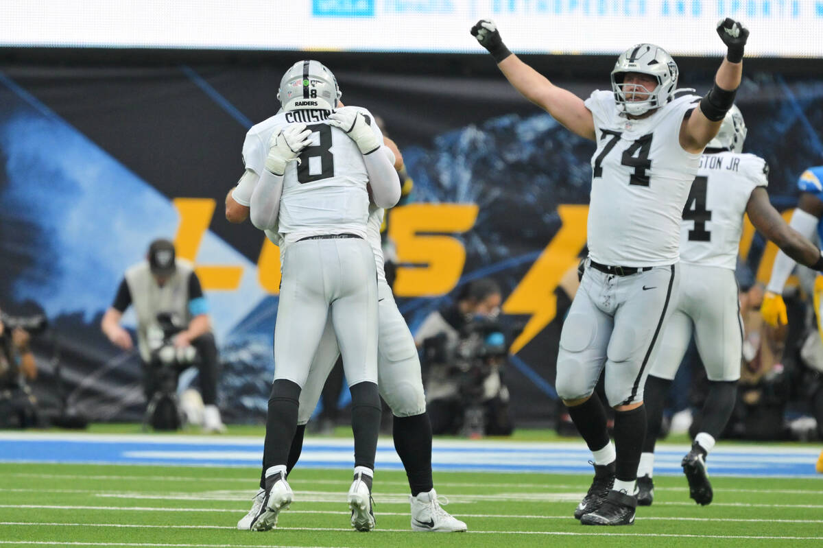 The Las Vegas Raiders celebrate after a TD